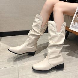 Boots Winter Women Mid Calf Chelsea Chunky Sexy Pumps Shoes Designer Heels Square Toe Goth Punk Motorcycle Botas 230823
