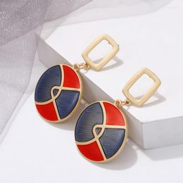 Dangle Earrings Korean Fashion Round Geometric Black And Red Splicing For Woman Girl Party Charm Jewellery