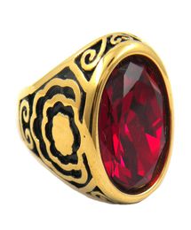 FANSSTEEL Stainless steel punk vintage Jewellery wemen flower ring with red stone ring GIFT FOR BROTHERS SISTERS 13w364830706