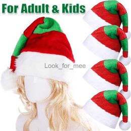 Warm Santa Hat Red White Green Stripes New Year Party Navidad Hat Snowman Elk Christmas Plush Cap Costume Decor for Adult Kids HKD230823