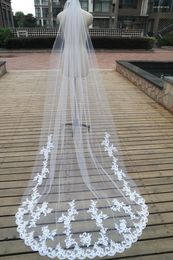 Bridal Veils Elegant Veil White/Ivory 1T Cathedral 3M Appliques Wedding With Comb One Layer 3 Meters Long Lace Bride