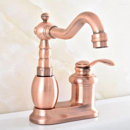 Kitchen Faucets Antique Red Copper Brass Swivel Spout Single Handle Deck Mounted Bathroom Two Holes Basin Sink Faucet Mixer Tap Msf836