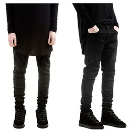 mens jumpsuit fashion hip hop clothing for big men pants 30-36 slp rock black waxed denim skinny jeans249D