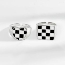 Wedding Rings Arrival Romantic Checkerboard Love Heart Design Platinum Plated Lover Couple Jewellery For Women Men Gifts No Fade