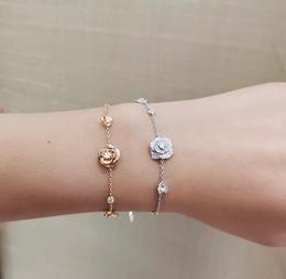 Luxury Bangle Brand Designer Top Quality S925 Sterling Silver Full Crystal Rose Flower Charm Bracelet For Women Wedding Jewellery Party Gift