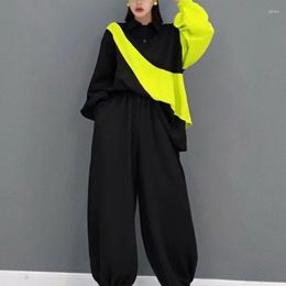 Women's Two Piece Pants 2023 Fall Color Block Sets Ladies Casual Tops Jogging Women High Street Pieces Set For Loose Uniforms XC049