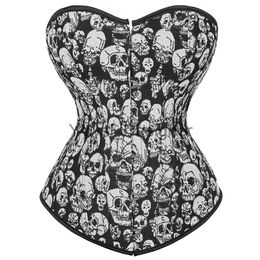 Womens Sexy Corsets Skull Printing Bustier Plus Size Burlesque Costume Pattern Corset Lingerie Gothic Vintage Exotic Korsett x0823