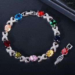 Link Bracelets Luxurious Silver Colour Cross High Quality Round Cubic Zirconia For Women Chain Wedding Bridal Jewellery Extendable