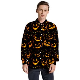 Men's Casual Shirts Halloween Pumpkin Long Sleeve Autumn Korean Shirt Woman Fashion Oversize Printed Clothing 4 230823