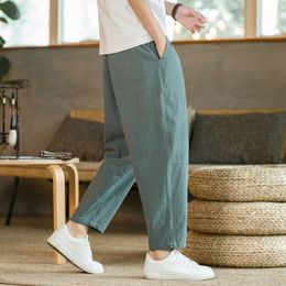 Men's Pants 2023 Summer Trousers Cotton Linen Fashion Casual Solid Colour Breathable Loose Shorts Straight Streetwear M5XL 230822