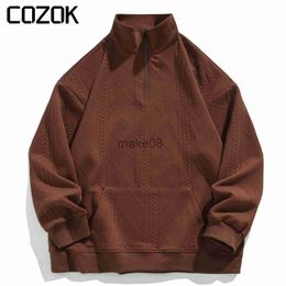 Men's Hoodies Sweatshirts Preppy Style Solid Korean Harajuku Hoodies Men Sweatshirts Spring Stand Collar Loose Half Zipper Pullover Hooded Unisex 2023 J230823