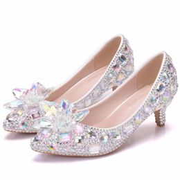 Crystal Queen 513 Thick Dress Women Pumps 5Cm Sier Lady Bride Wedding Shoes Evening Party Low Heels 230822 925