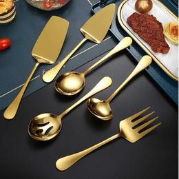 Stainless Steel Gold Korean Serving Spoon Tableware Soup Ladle Colander Fork Shovel Restaurant Public Cutlery Kitchen Utensil HKD230824.