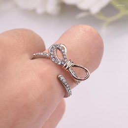 Wedding Rings S925 Sterling Silver Bow Two-color Rose Gold Ring Female Korean Fashion Personality Tail Engagement