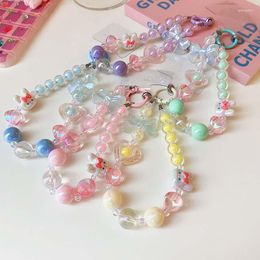 Strand Sweet Colorful Bowknot Mobile Phone Chain For Women Girls Acrylic Transparent Heart Beads Bracelet Accessories Fashion Jewelry