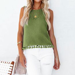 Women's Tanks Summer Knitwear Fashion Round Neck Women Sleeveless Vest Casual Hem Tassel Hollow Out Simple Breathable Lady Camisole