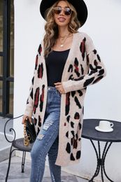 Womens Sweaters winter womens Vneck leopard print Casual knitted cardigan Halloween sweater long coat 230822