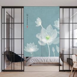 Sheer Curtains Chinese Lotus Door Curtain Living Room Bedroom Kitchen Hlaf Japanese Noren Feng Shui 230822