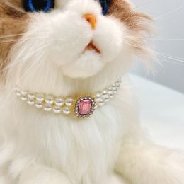 Dog Collars Leashes Adjustable Pet Pearl Necklace Accessories for Cats Gotas Animals Fashion Rhinestones Sphynx Cat Collar Kitten Dog collier chat 230823