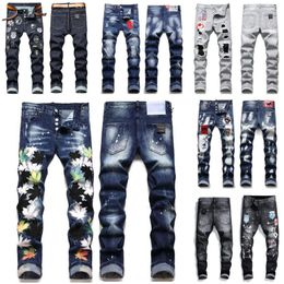 Designer Jean Mens Pants Badge Rips Stretch Black Jeans Classic Hole Slim Fit Washed Motocycle Autumn Denim Pants High Street Trou266U