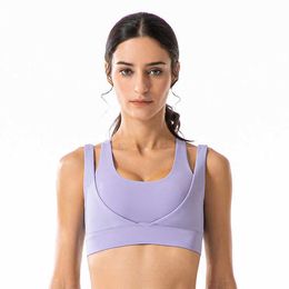 LL-DS02 yoga wear women's sports underwear high-strength shock-proof running outer wear beautiful back double shoulder strap ribbed bra fitness with Brand