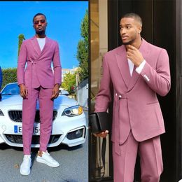 2-Piece Fashion Pink Suits Custom Made Men With Belt Modern Style Casual Lapel Notched Collar Party Business Suit Men's & Bla237l