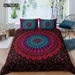 Bedding sets Duvet Cover Mandala Boho Chic Hippie for Decor Comforter Luxury Microfiber Red Purple and Teal Floral 230822