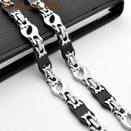 Chains SUNNERLEES Fashion Jewellery Stainless Steel Necklace 12mm Black Silver Colour Geometric Link Chain For Mens Womens SC84 N