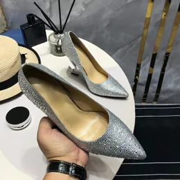 2023 New Women Dress Shoes High Heels Womens Designer Rhinestone Genuine Leather Pumps Lady Sandals party Wedding Black Gold Silver 11cm Heel with box size 35-41