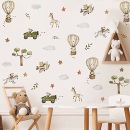 Wall Stickers Watercolor Safari Animals Air Balloon Plane Tree for Kids Room Bedroom Living Home Decoration Decals 230822