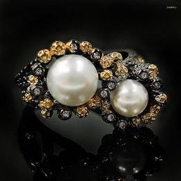 Wedding Rings Jewelry S925 Silver Pearl Ring Original Design Italian Craft High Value Floral Double Color Women's Engagement