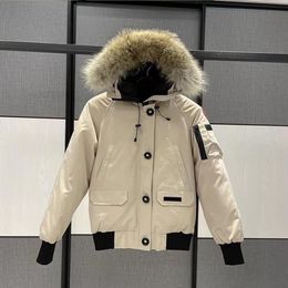 Piumino pilota da uomo canadese di design canadese, vera pelliccia di lupo, con cappuccio, in tela, parka, con lettera, tasche con cerniera, caldo e spesso, capispalla da donna invernale