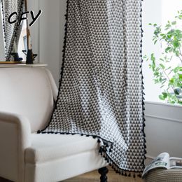 Sheer Curtains Cotton Linen Grey Triangle Curtain Thick Blackout Black Tassel for Living Room American Vintage Drape Kitchen Valance 230822