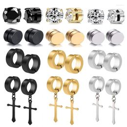 Backs Earrings Men's Magnetic Without Ear Holes Fake Zircon Clip Cross Earring Set