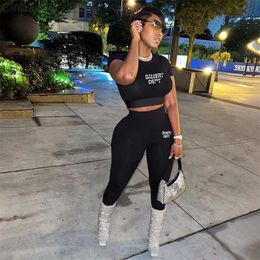 women tracksuit sports two piece set designer summer Letter Printed Short Sleeve Top t shirt Fashion Splice Tight Hip Lifting pants 2 piece suit