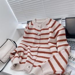 Women's Sweaters 2023 Autumn Literature And Art Stripe Soft Waxy Sweater Coat Loose Knit Cardigan Tide
