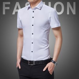 Men's Casual Shirts Male Arrival Dress Shirt Man Short Sleeve Slim Fit Good Quality Solid Business Plus Size 5XL 230822