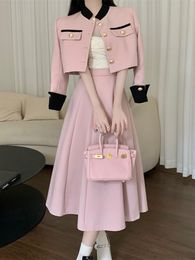 Two Piece Dress High Quality Small Fragrance Set Women Short Jacket Coat Long Skirt Suits Korean Elegant Fashion OL 2 Sets 230823