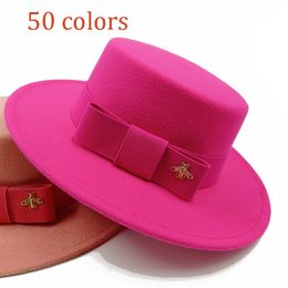 Wide Brim Hats Bucket Wholesale Fedora hats Winter round concave convex surface flat top bow elastic ribbon mens and womens felt jazz 230822