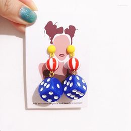 Dangle Earrings 925 Silver Needle Funny Circus Clown Watermelon Women Vintage Dice Colour Blue Beads Cute Trend Cool Long Girl