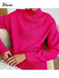 Women's Sweaters Knitted Basic Green Turtleneck Women's Sweater Warm Soft Rose Red Knitwears Pullovers Winter Female Oversized Top Baggy Sweaters 230822