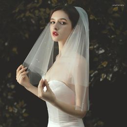 Bridal Veils 2 Layer Veil Handmade Beaded Travel Shoot Wedding Bride Velos De Novia For Dress