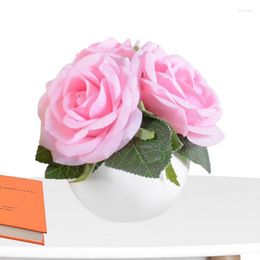 Garden Decorations Rose Light Lamp Battery Operated Atmosphere Landscape 3V Artificial Flowers LED Table With Ceramic Flower Pot