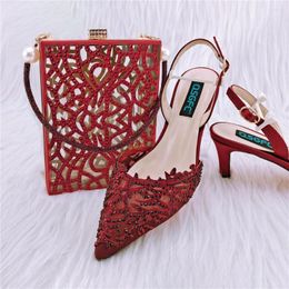 Dress Shoes 2023 Design Magenta High Heel Italian Women And Bag To Match African Style Matching Set For Party