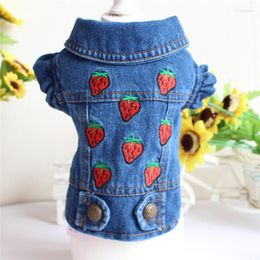 Dog Apparel Strawberry Embroidery Jean Vest Vintage Jacket For Dogs Coat Casual Pet Clothes Spring Autumn Denim Clothing XS-XXL