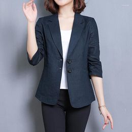 Women's Suits Casual Fashion Blazer Linen Suit Jacket Women 2023 Slim Thin Summer Cotton Pocket Two Buttons Office Lady Traje