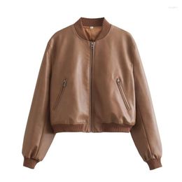 Women's Leather ZXRYXGS High Quality PU Women Clothing Trend Jackets 2023 Autumn Stand Neck Motorcycle Jacket Temperament Slimming Coat