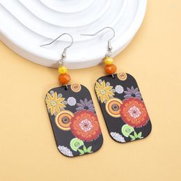 Dangle Earrings Fashion Propitious Style Vintage Color Matching Flower Acrylic For Women Aesthetic Trending Product Girls Jewelry