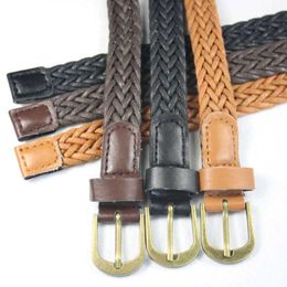 Wind wax rope clothing woven belt pu antique copper alloy needle buckle fashion machine woven women's belt