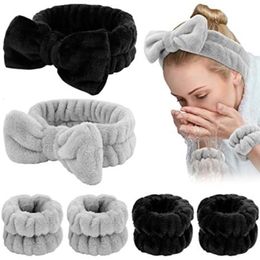 Headbands Wash Face For Women Coral Fleece Hair Bands Cuff Waterproof Absorbent Wristbands Head Band Accessories Set 230823